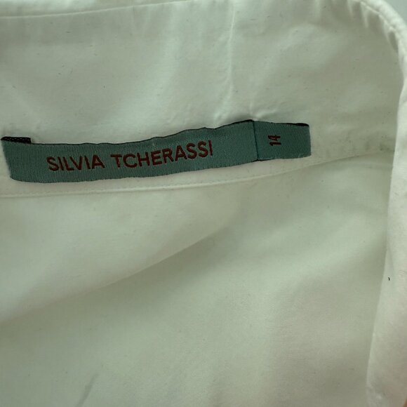 Silvia Tcherassi white button down belted aplique shirt size 14 - Picture 5 of 7